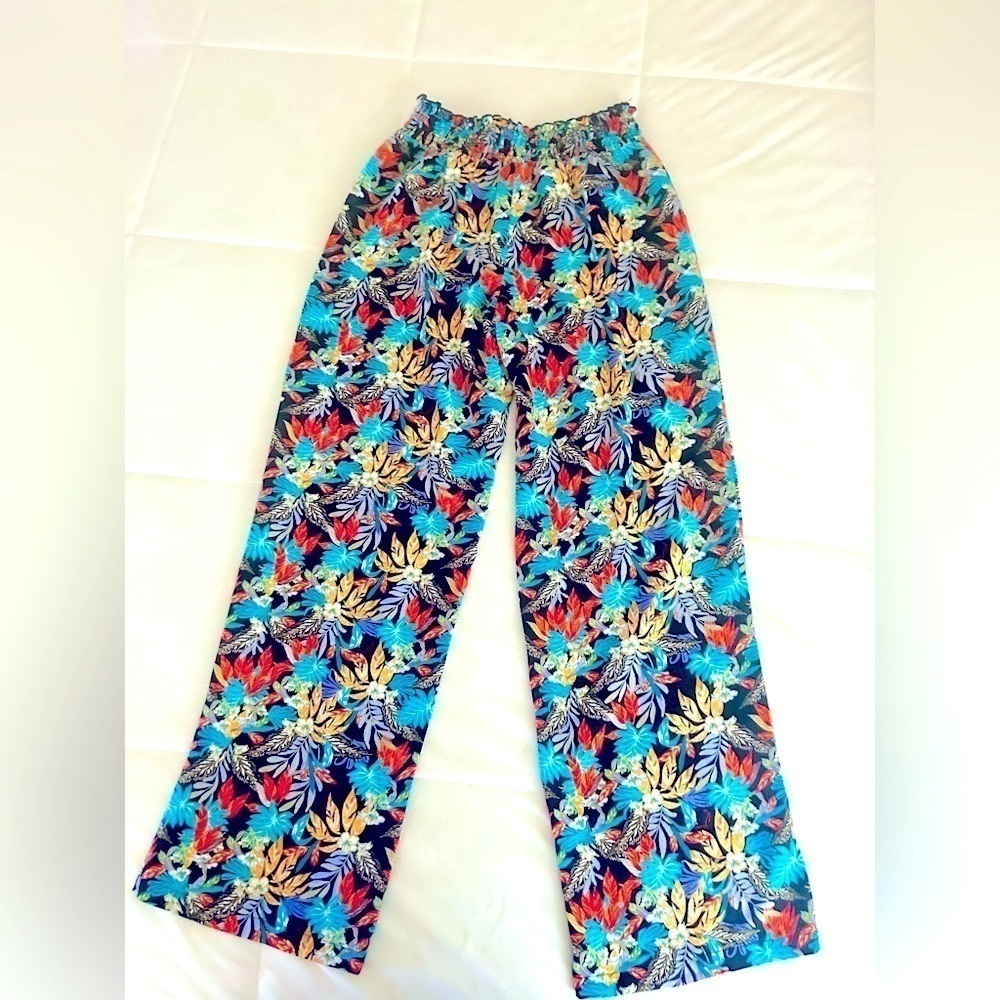 Lily Rose Floral Jungle Beach Pants Wide Leg Womens Size Small Black Blu…‌‌ - Picture 7 of 12